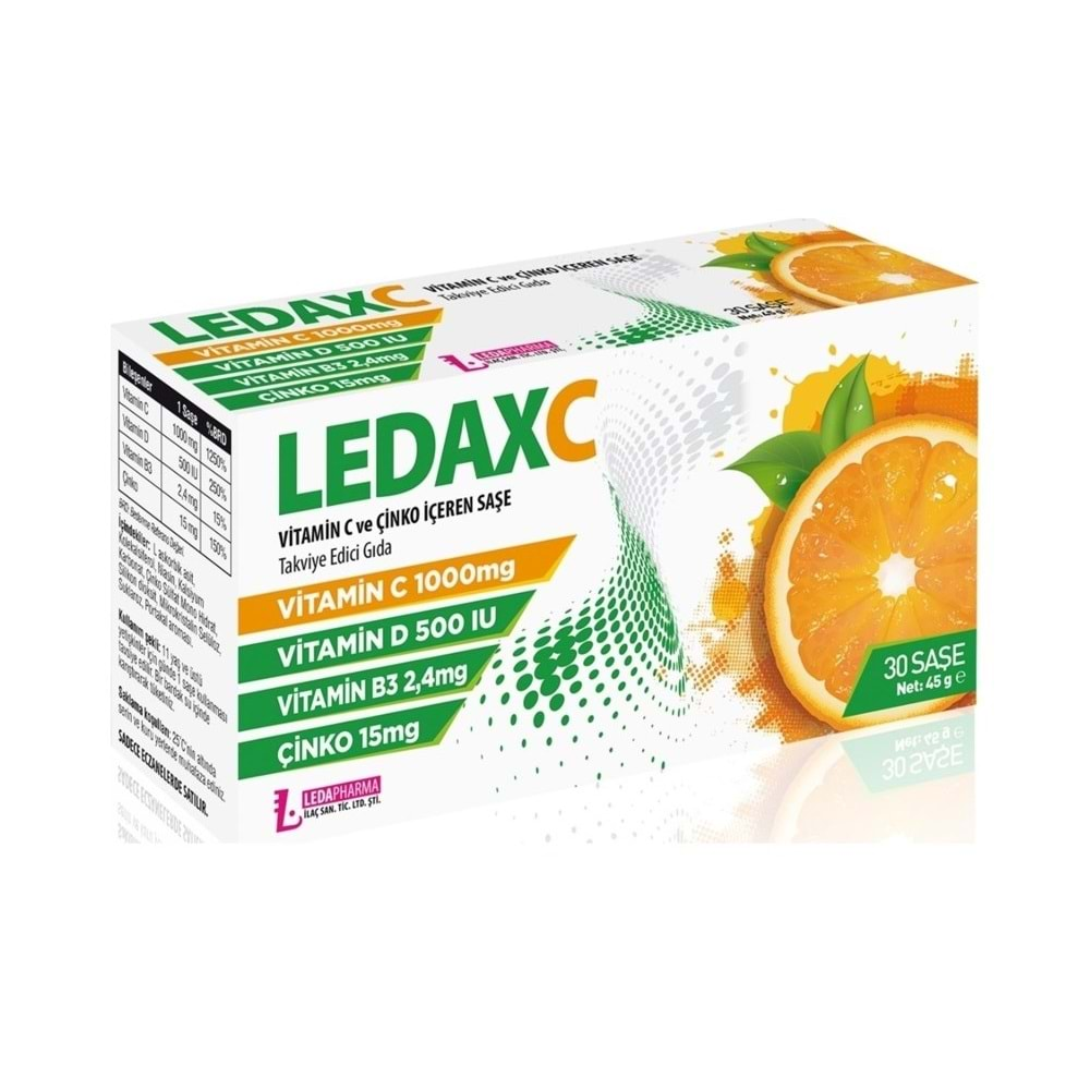 LEDAXC VİTAMİN C VE ÇİNKO İÇEREN TAKVİYE EDİCİ GIDA 30 SAŞE