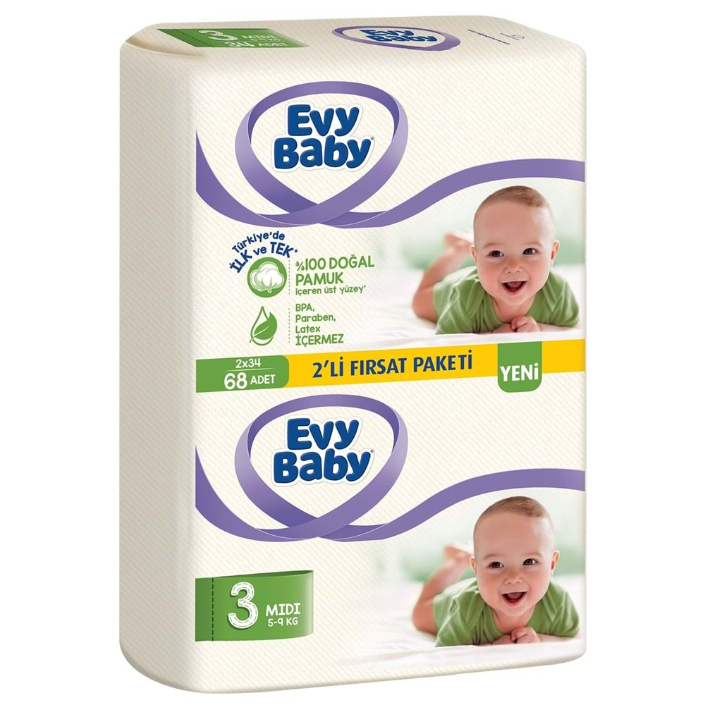 EVY BABY ÇOCUK BEZİ NO:3 62 ADET 2 Lİ JUMBO