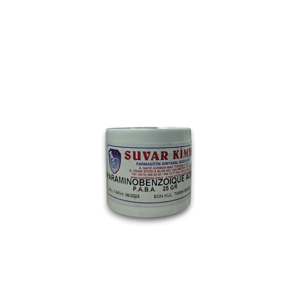 SUVAR PARAMINOBENZOIQUE ACIDE ( P.A.B.A ) 25 GR