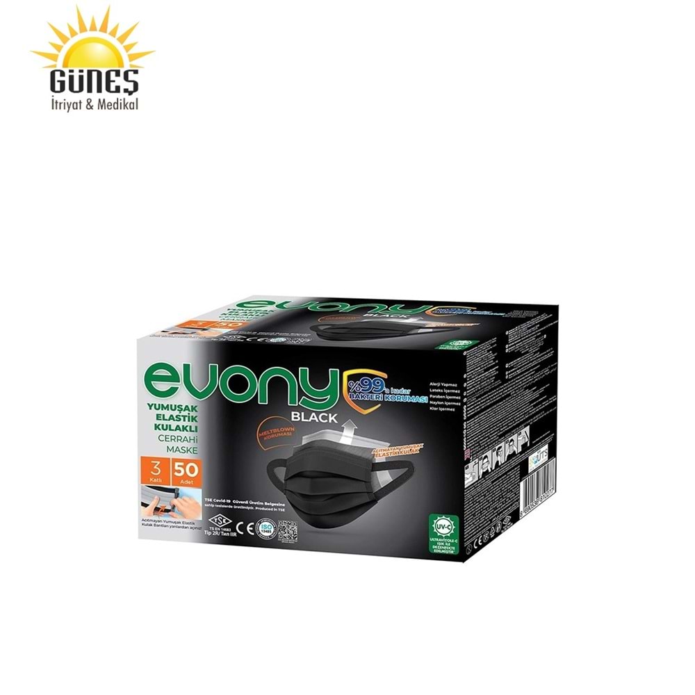 EVONY CERRAHİ SİYAH MASKE 50 ADET