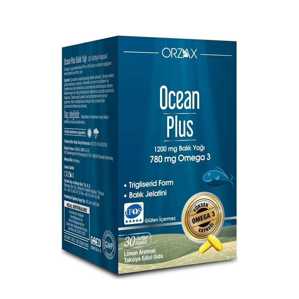 ORZAX OCEAN PLUS BALIK YAĞI OMEGA 3 1200 MG (30 KAPSÜL)