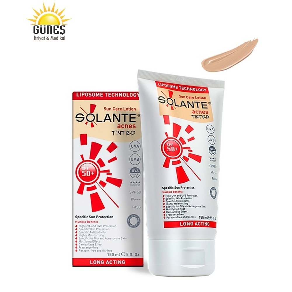 SOLANTE ACNES SUN CARE LOTİON GÜNEŞ KREMİ SPF50+ 150 ML ( TİNTED / AKNELİ CİLTLER )