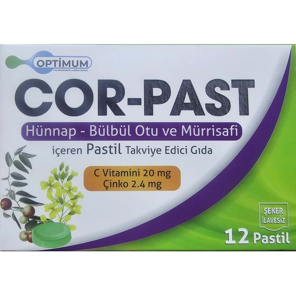 COR-PAST 12 Lİ PASTİL (HÜNNAP-BÜLBÜL OTU VE MÜRRİSAFİ)