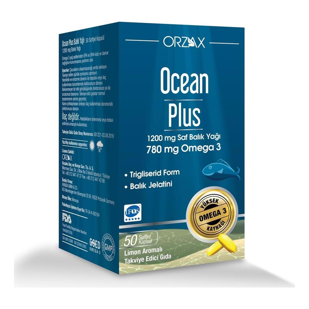 ORZAX OCEAN PLUS BALIK YAĞI OMEGA 3 1200 MG (50 KAPSÜL)