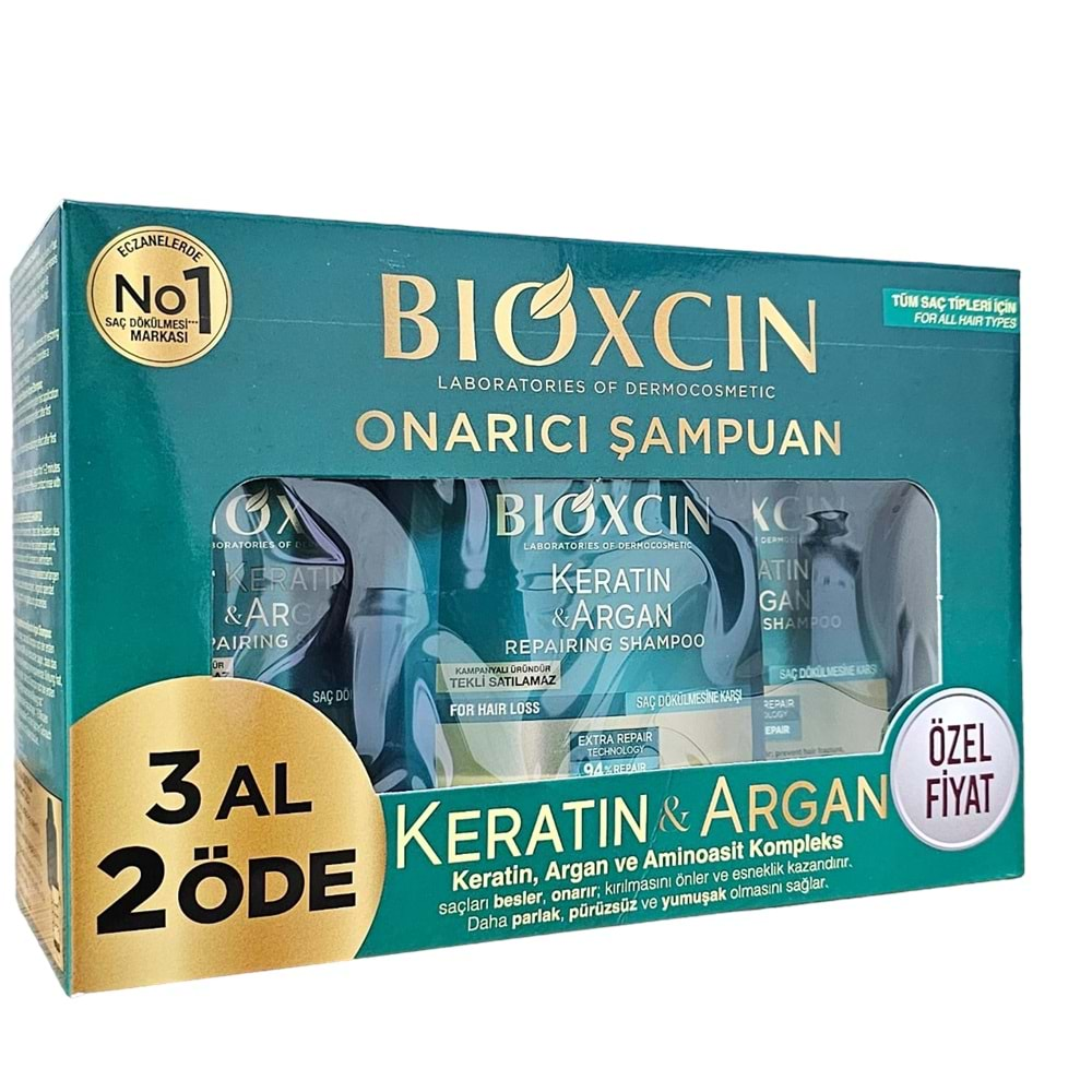 BİOXCİN KERATİN & ARGAN ONARICI ŞAMPUAN 300 ML & 3 AL 2 ÖDE