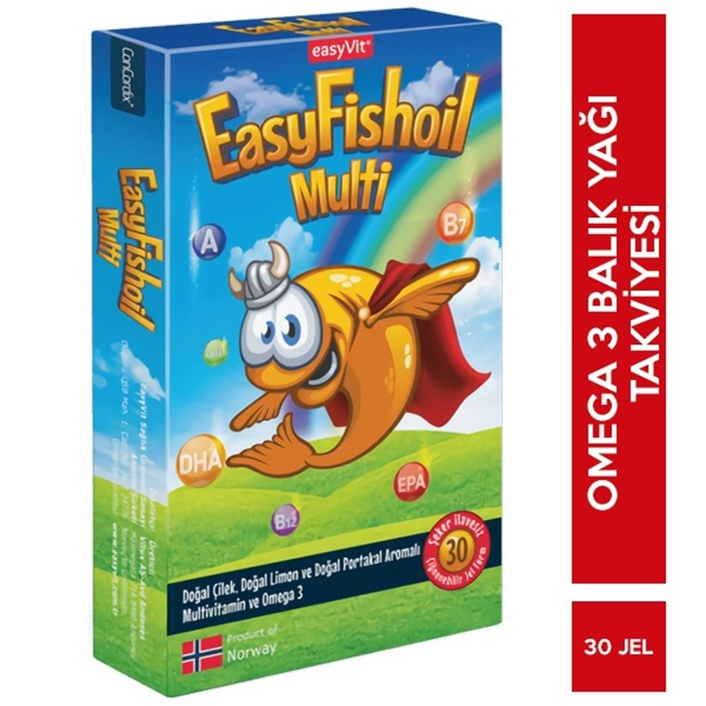 EASY FİSHOİL MULTİ ÇİĞNENEBİLİR JEL FORM 30 TABLET (BALIK YAĞI ÇİLEK, LİMON, PORTAKAL AROMALI)