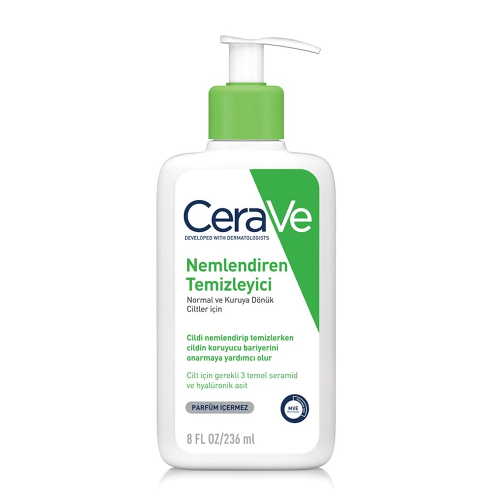 CERAVE NEMLENDİREN YÜZ TEMİZLEYİCİ ( 3 TEMEL SERAMİD & HYALÜRONİK ASİT / NORMAL VE KURUYA DÖNÜK CİLTLER / 236 ML )
