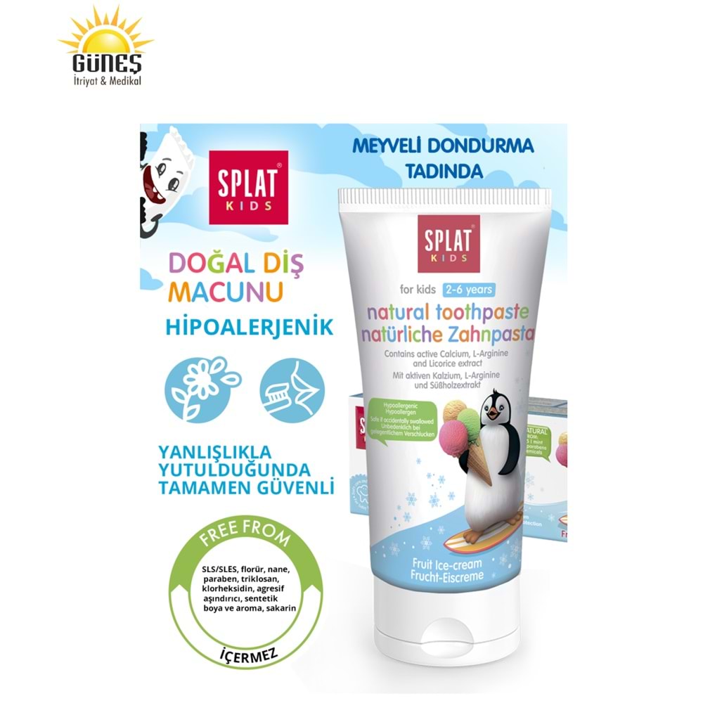 SPLAT KİDS 2-6 YAŞ DOĞAL DİŞ MACUNU 50 ML ( MEYVELİ DONDURMA TADINDA )