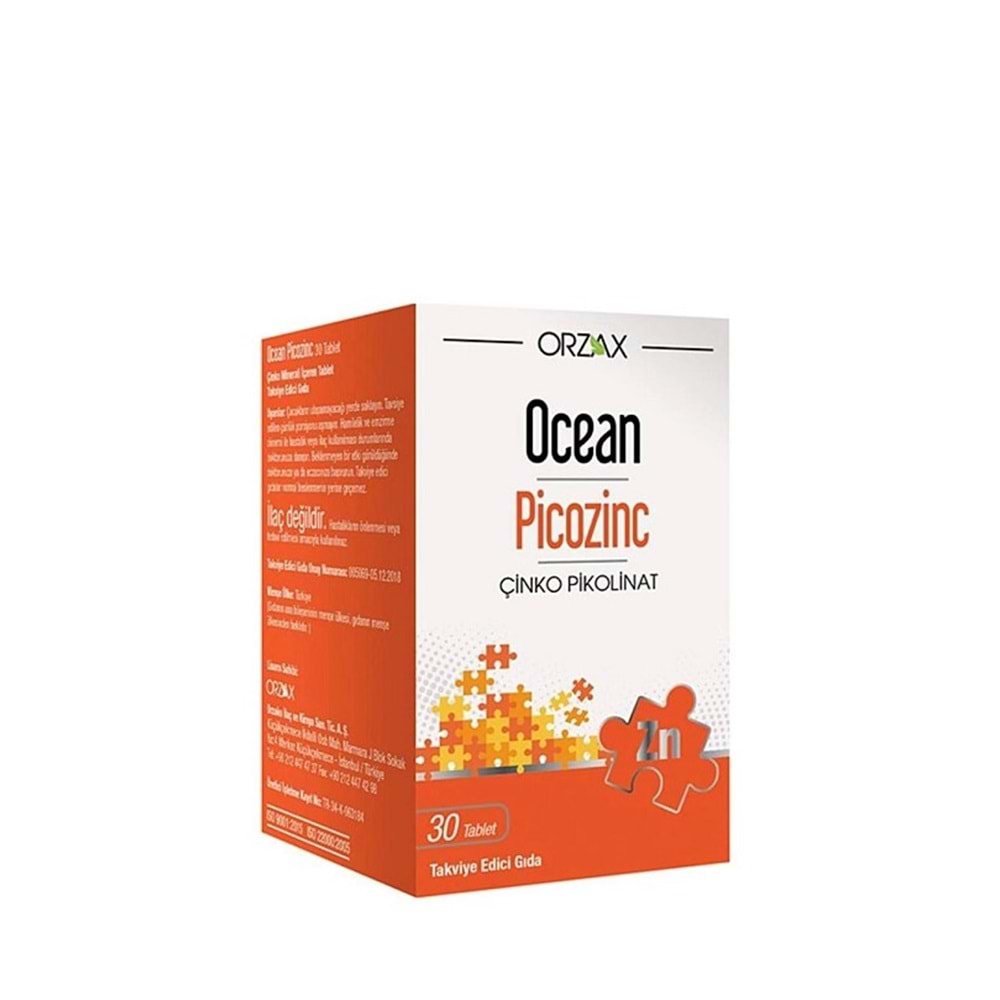 ORZAX OCEAN PİCOZİNC 30 TABLET ( ÇİNKO PİKOLİNAT )