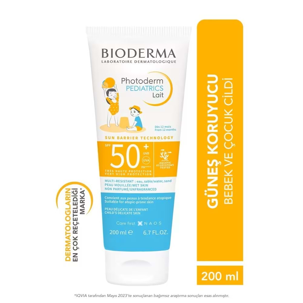 BİODERMA PHOTODERM PEDİATRICS LAİT GÜNEŞ KREMİ SPF50+ 200 ML ( ÇOCUK VE BEBEKLER İÇİN SUYA, KUMA DAYANIKLI SÜT FORMUNDA KORUYUCU / ÖZEL FİYAT ETİKETLİ )