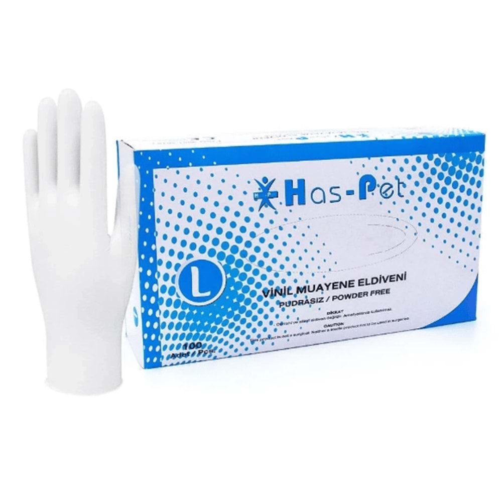 HASPET VİNİL PUDRASIZ MUAYENE ELDİVENİ ( LARGE / 100 ADET )
