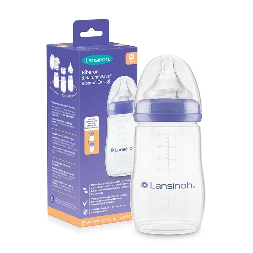 LANSİNOH NATURALWAVE PP BİBERON 240 ML ( M-3+ AY )