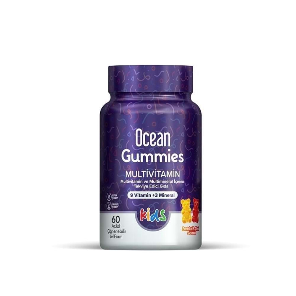 ORZAX OCEAN GUMMİES KİDS MULTİVİTAMİN 60 ADET ( 9 VİT. + 3 MİNERAL / PORTAKAL-ÇİLEK AROMALI )