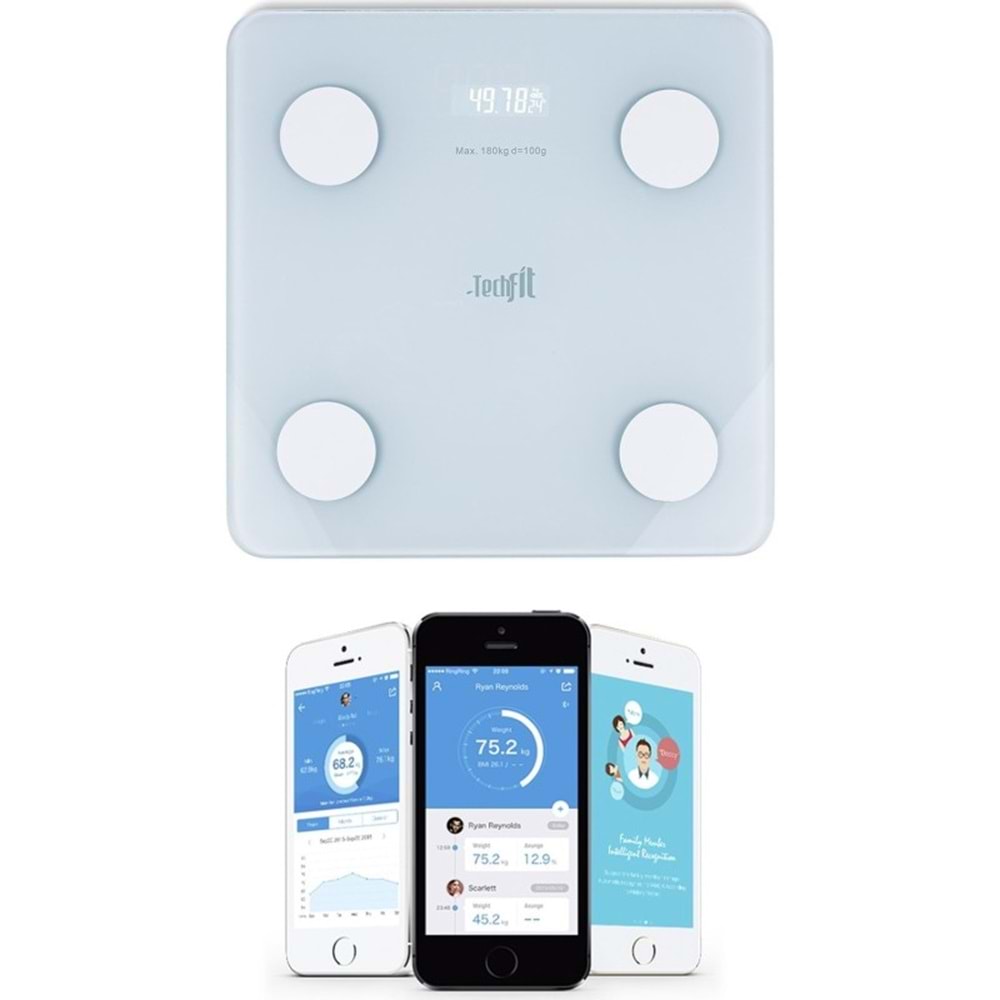 TECHFİT BLUETOOTH ÖZELLİKLİ VÜCUT ANALİZLİ BASKÜL ( KÜÇÜK BOY / TF-1075 )