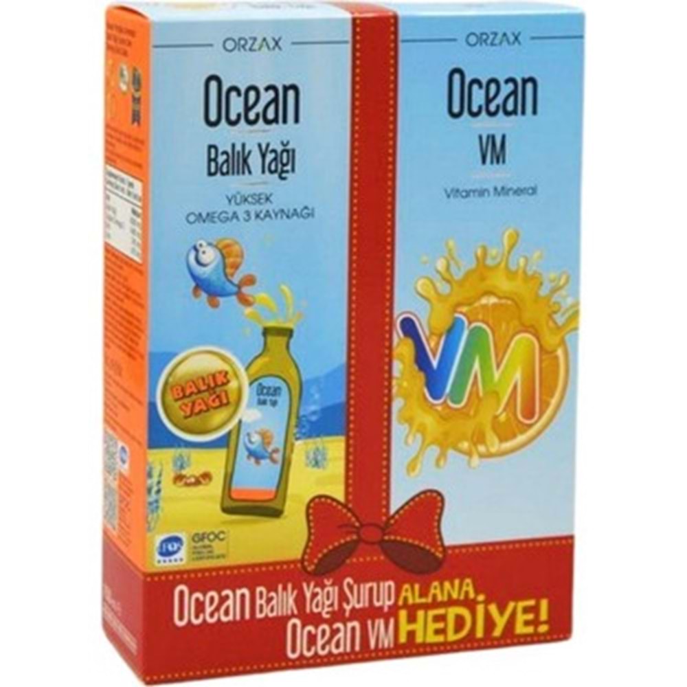 ORZAX OCEAN BALIK YAĞI ŞURUP PORTAKAL AROMALI 150 ML & 150 ML VM ŞURUP HEDİYELİ COFRE PAKET