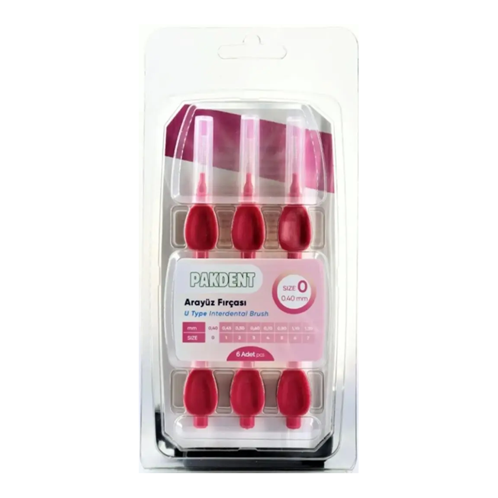 PAKDENT ARA YÜZ FIRÇASI 0,40 MM 6 LI PAKET NO : 0 ( U TİPİ / PEMBE )