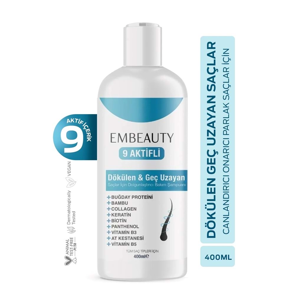 EMBEAUTY KOLAJEN VE KERATİN SAÇ DÖKÜLMESİNE KARŞI BESLEYİCİ ŞAMPUAN 400 ML