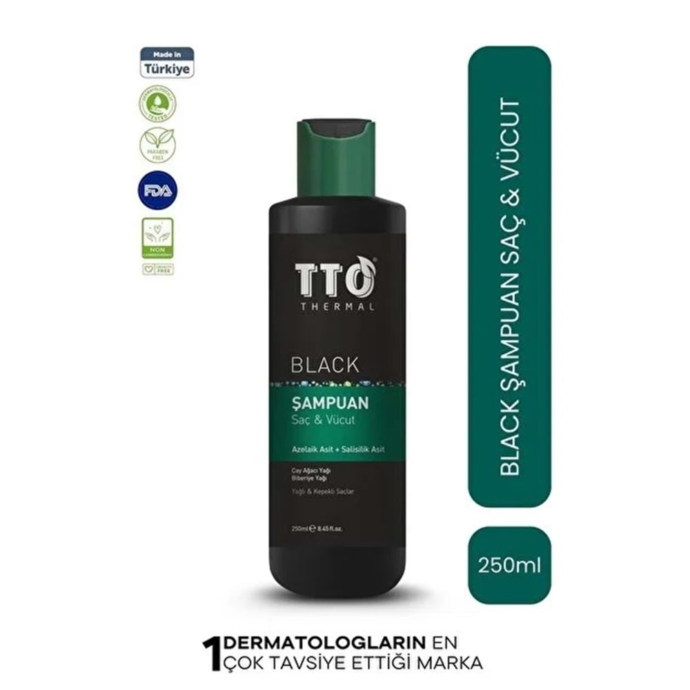 TTO THREMAL BLACK SAÇ VE VÜCUT ŞAMPUANI 250 ML ( YAĞLI VE KEPEKLİ SAÇLAR /AZELAİK ASİT & SALİSİLİK ASİT )