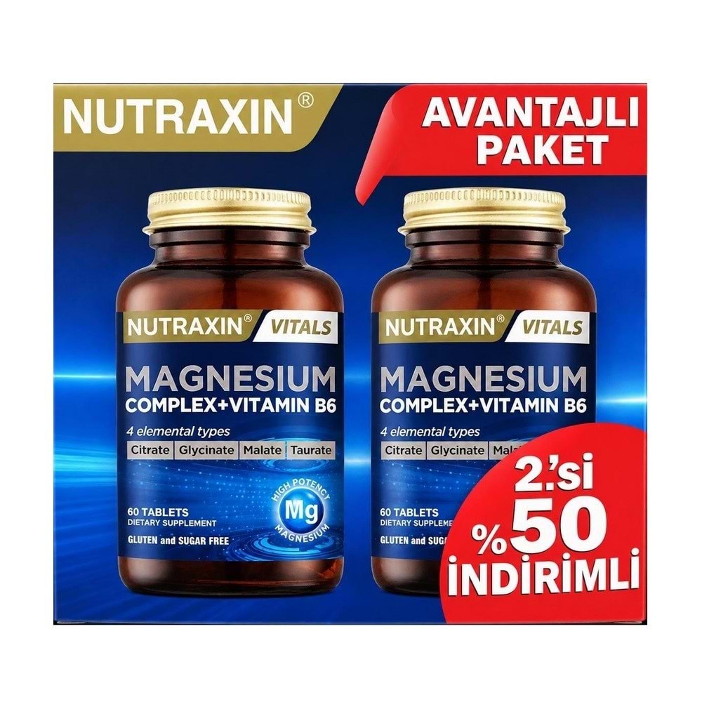 NUTRAXIN MAGNESIUM COMPLEX + VİTAMİN B6 60 TABLET 2. % 50 İNDİRİMLİ KOFRE