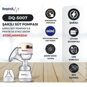 RESPİROX ELEKTRİKLİ & ŞARJLI GÖĞÜS POMPASI DQ-S007 ( ŞARJ EDİLEBİLİR & LİTYUM BATARYALI & USB GİRİŞLİ )