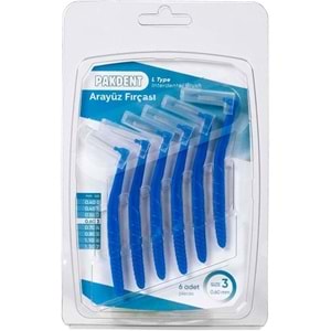 PAKDENT ARA YÜZ FIRÇASI 0,60 MM 6 LI PAKET NO : 3 ( L TİPİ / MAVİ )