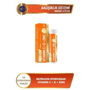 NUTRAXIN VİTAMİN C+D+ÇİNKO EFERVESAN 15 TABLET