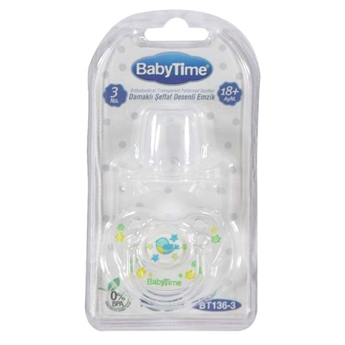 BT136 BABY TİME DAMAKLI ŞEFFAF KAPAKLI DESENLİ EMZİK NO:3