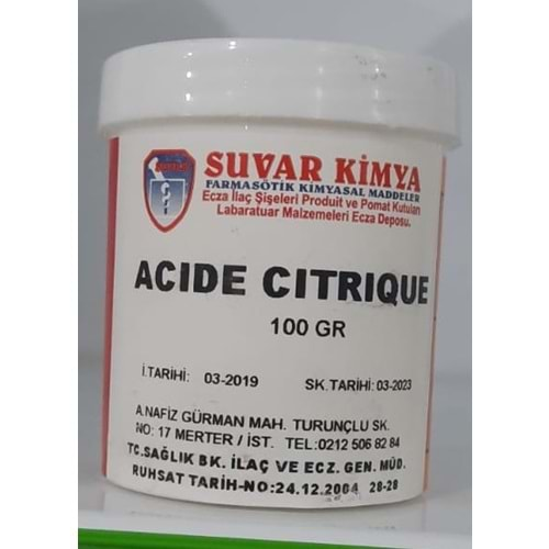 SUVAR ACIDE CITRIQUE (SİTRİK ASİT) 100 GR