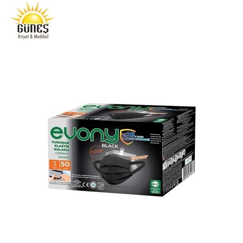 EVONY CERRAHİ SİYAH MASKE 50 ADET