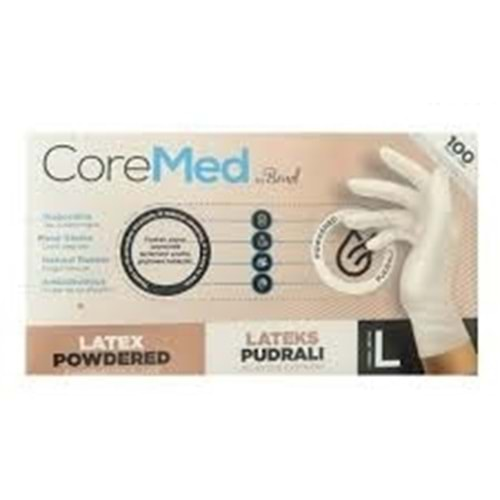 CORE MED LATEKS MUAYENE ELDİVENİ PUDRALI (LARGE / 100 ADET)