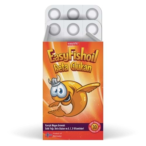 EASY FİSHOİL BETA GLUKAN ÇİĞNENEBİLİR JEL FORM 30 TABLET (A.C.D. VİT. & KARIŞIK MEYVE AROMALI)