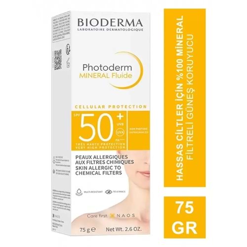 BİODERMA PHOTODERM MİNERAL FLUİDE MİNERAL FİLTRELİ GÜNEŞ KREMİ SPF50+ 75 ML ( HASSAS CİLTLER İÇİN )