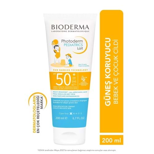 BİODERMA PHOTODERM PEDİATRICS LAİT GÜNEŞ KREMİ SPF50+ 200 ML ( ÇOCUK VE BEBEKLER İÇİN SUYA, KUMA DAYANIKLI SÜT FORMUNDA KORUYUCU / ÖZEL FİYAT ETİKETLİ )