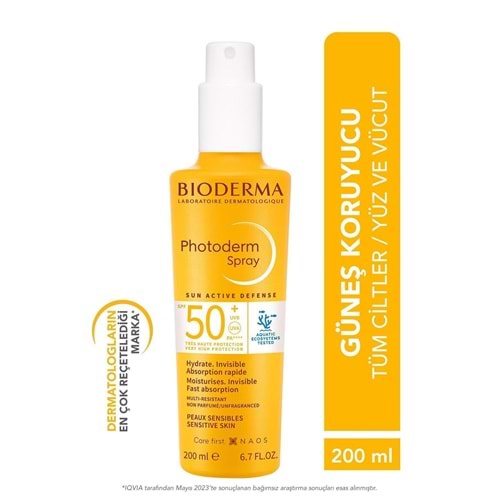 BİODERMA PHOTODERM SPRAY İNVİSİBLE GÜNEŞ KREMİ SPF 50+ 200 ML ( AİLE BOYU , TÜM CİLT TİPLERİ / ÖZEL FİYAT ETİKETLİ )