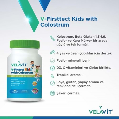 VELAVİT V-FİRSTECT KİDS WİTH COLOSTRUM 30 TABLET