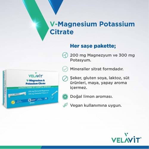 VELAVİT V-MAGNESİUM & POTASSİUM CİTRATE 20 SAŞE