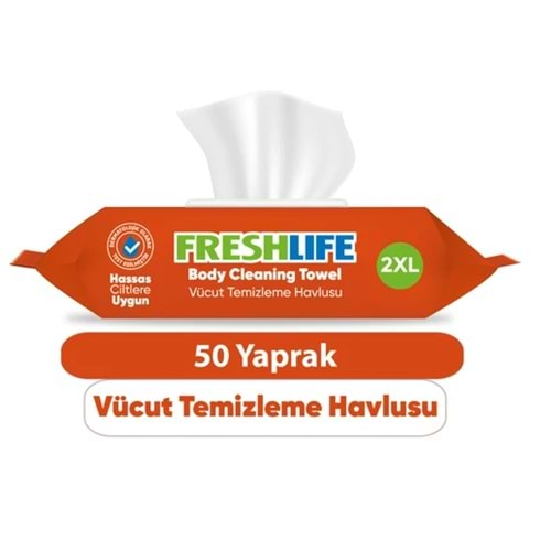 FRESHLIFE VÜCUT TEMİZLEME HAVLUSU ( BEYAZ SABUN KOKULU / 2XL / 50 ADET )