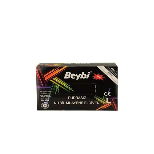 BEYBİ PUDRASIZ NİTRİL SİYAH MUAYENE ELDİVENİ ( LARGE / 100 ADET )