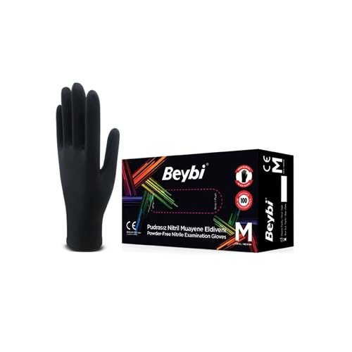 BEYBİ PUDRASIZ NİTRİL SİYAH MUAYENE ELDİVENİ ( MEDIUM / 100 ADET )