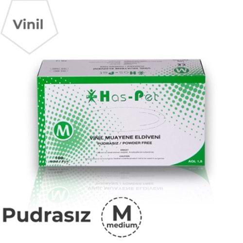 HASPET VİNİL PUDRASIZ MUAYENE ELDİVENİ ( MEDIUM / 100 ADET )