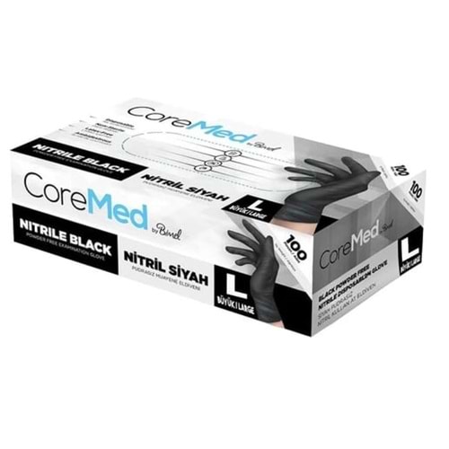 CORE MED PUDRASIZ NİTRİL SİYAH MUAYENE ELDİVENİ ( LARGE/ 100 ADET )