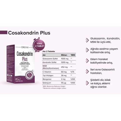 ORZAX OCEAN COSAKONDRİN PLUS 60 TABLET ( GLUKOZAMİN SÜLFAT & KONDROİTİN SÜLFAT & KOLLAJEN TİP II )