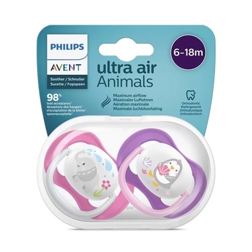 PHILIPS AVENT ULTRA AIR ANİMALS EMZİK 2 Lİ (6-18 AY / KIZ / SCF 080/08)