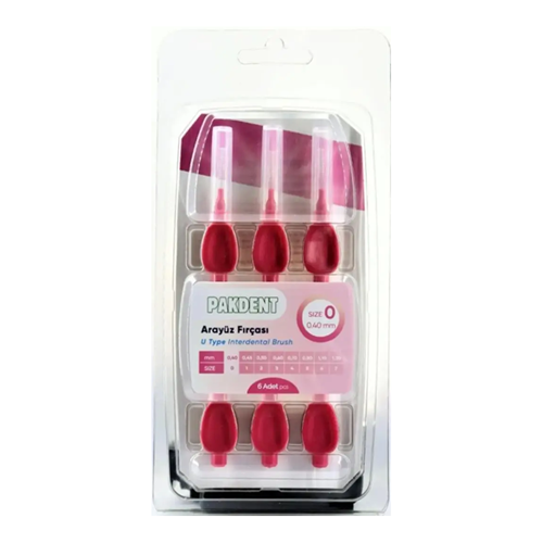 PAKDENT ARA YÜZ FIRÇASI 0,40 MM 6 LI PAKET NO : 0 ( U TİPİ / PEMBE )