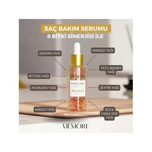 VİEMORE SAFRAN BİTKİLİ DÖKÜLME KARŞITI HIZLI UZAYAN VE CANLILIK VEREN VEGAN SAÇ SERUMU 50 ML