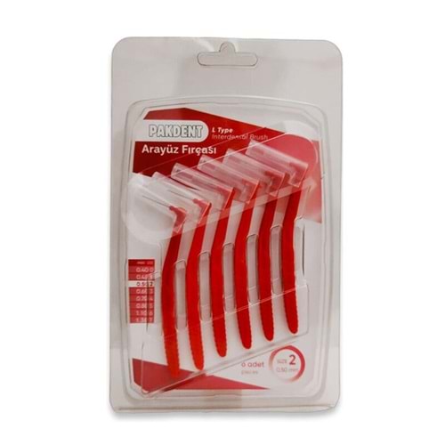 PAKDENT ARA YÜZ FIRÇASI 0,50 MM 6 LI PAKET NO : 2 ( L TİPİ / KIRMIZI )