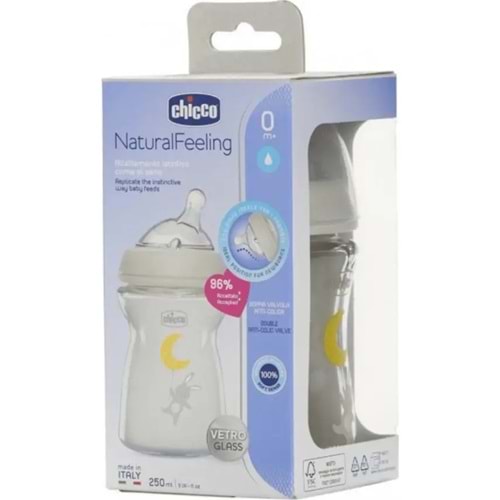 CHİCCO NATURAL FEELİNG CAM BİBERON 0+ AY 250 ML