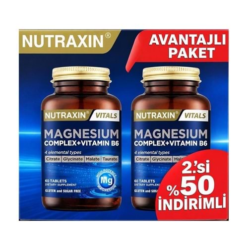 NUTRAXIN MAGNESIUM COMPLEX + VİTAMİN B6 60 TABLET 2. % 50 İNDİRİMLİ KOFRE
