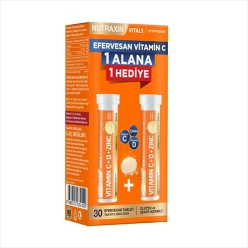 NUTRAXIN VİTAMİN C+D+ÇİNKO EFERVESAN 30 TABLET 1 ALANA 1 BEDAVA