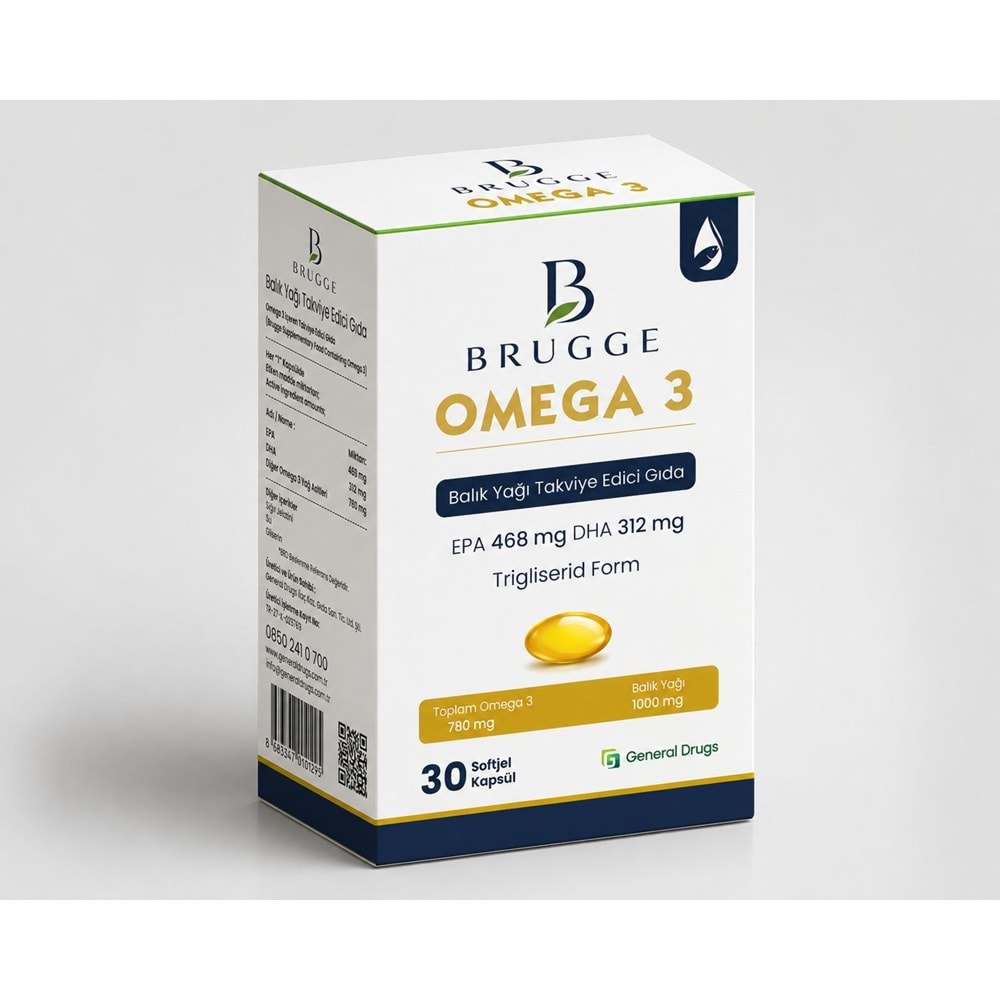 BRUGGE OMEGA 3 BALIK YAĞI TAKVİYE EDİCİ GIDA 30 SOFTJEL KAPSÜL
